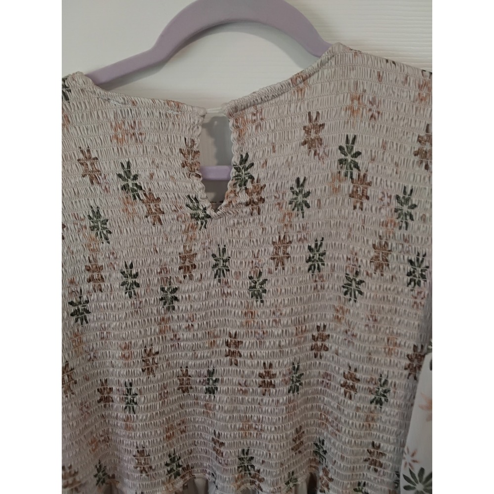 Polagram Floral Smocked Midi Dress Womens 3XL Cream Long Sleeve Cottagecore - Picture 6 of 9